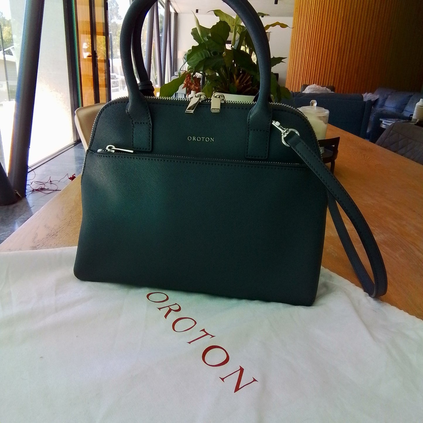 OROTON Gunmetal Grey Medium Saffiano Leather Bag