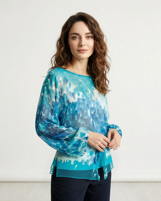 Anthea Crawford Blue Silk Blouse & Slip Size 10 NEW