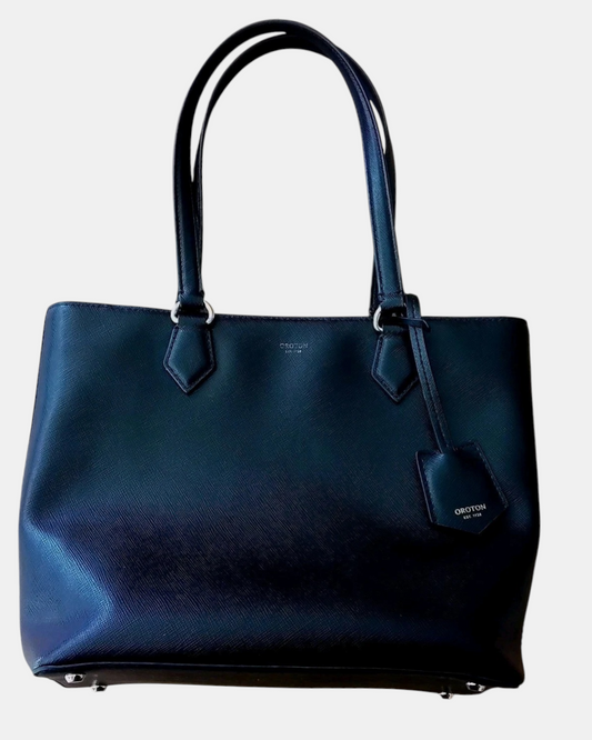 Oroton Medium Black Leather Shoulder Bag