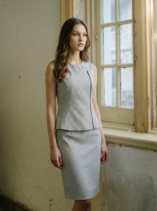 CUE Sleeveless Jacket & Midi Skirt Size 10