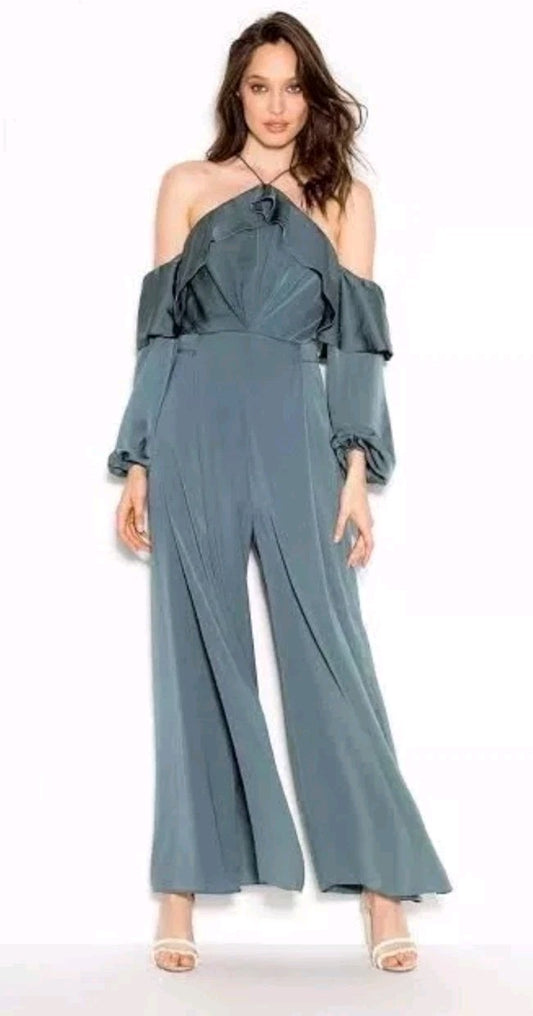 Sheike Grey Satin Palazzo Jumpsuit Size 14