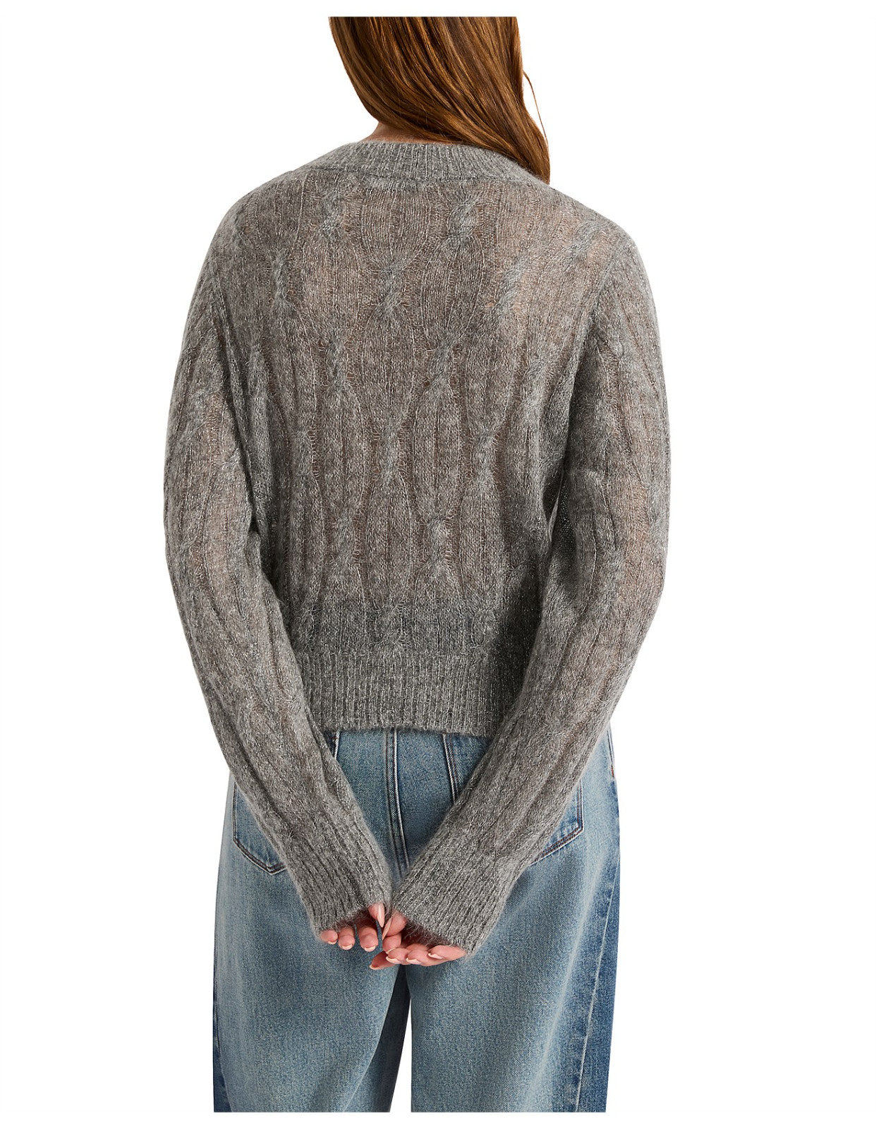 NEW Marcs Grey Shimmer Cable Knit Wool Jumper Size S