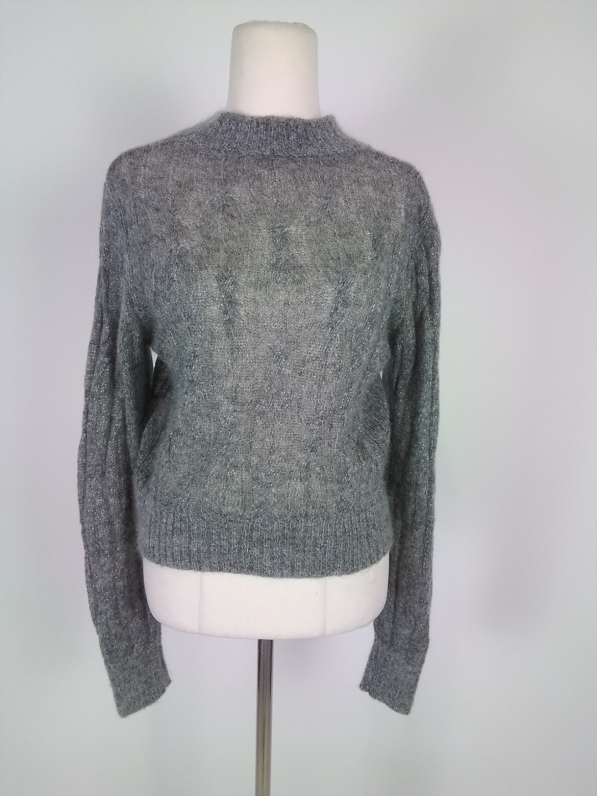 NEW Marcs Grey Shimmer Cable Knit Wool Jumper Size S