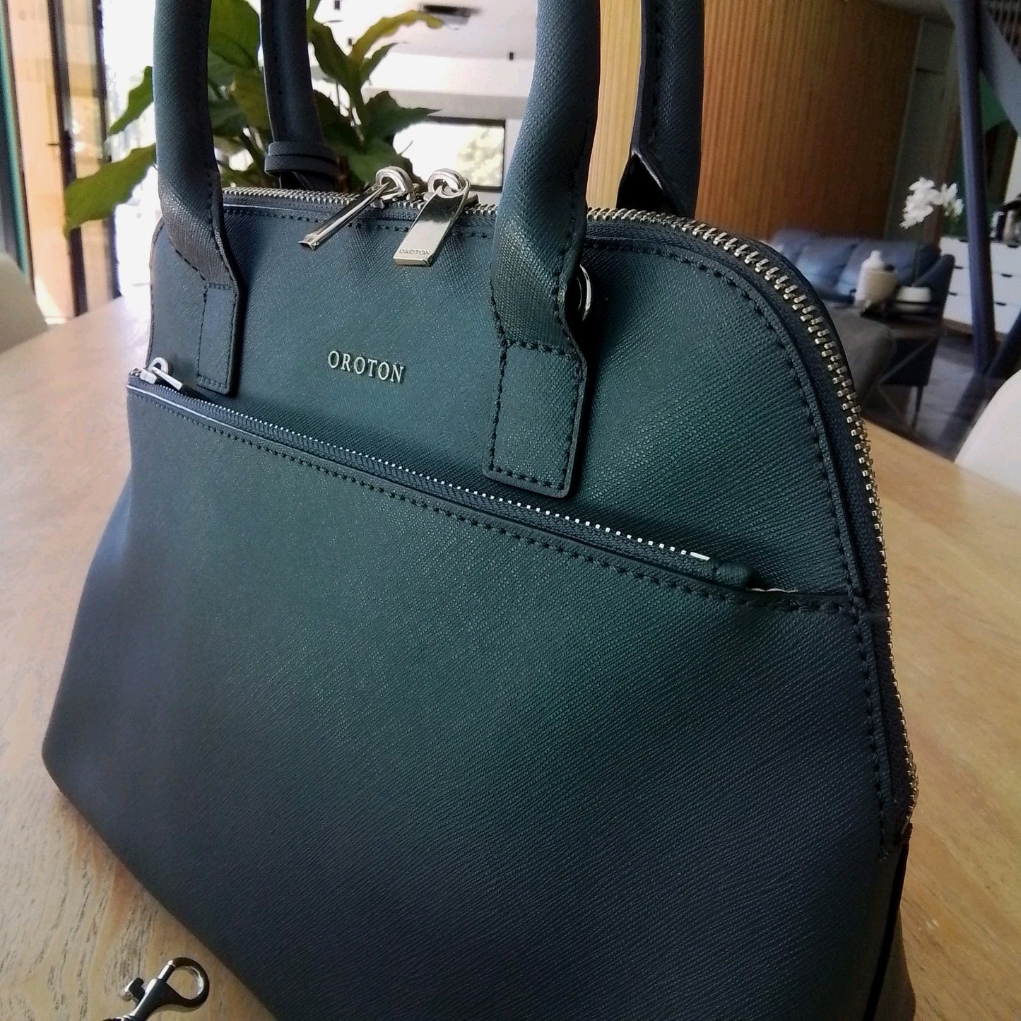 OROTON Gunmetal Grey Medium Saffiano Leather Bag