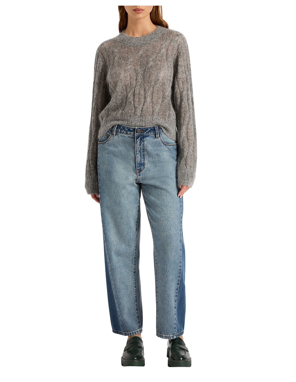 NEW Marcs Grey Shimmer Cable Knit Wool Jumper Size S