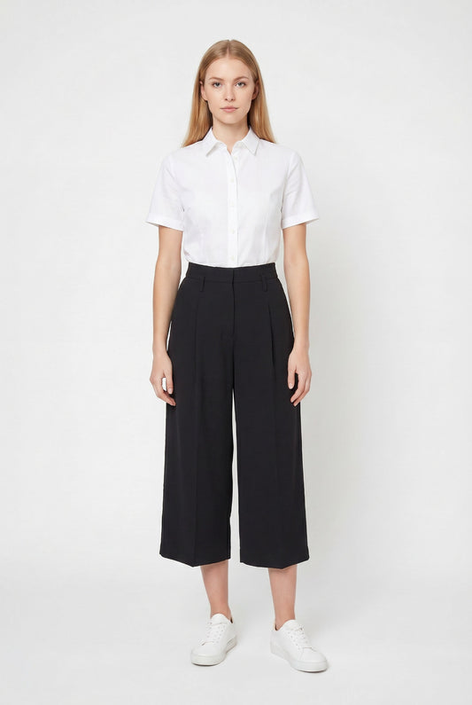 Veronika Maine by Cue Black Wide Leg Cropped Pants 10