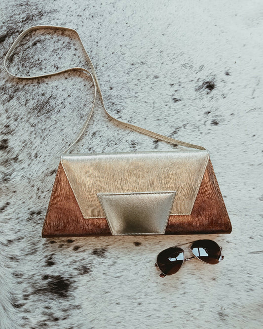 1980's Genuine Leather Metallic Gold/Silver Bag Vintage