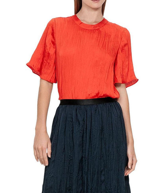 Veronika Maine Red/Orange Plisse Blouse Size 8